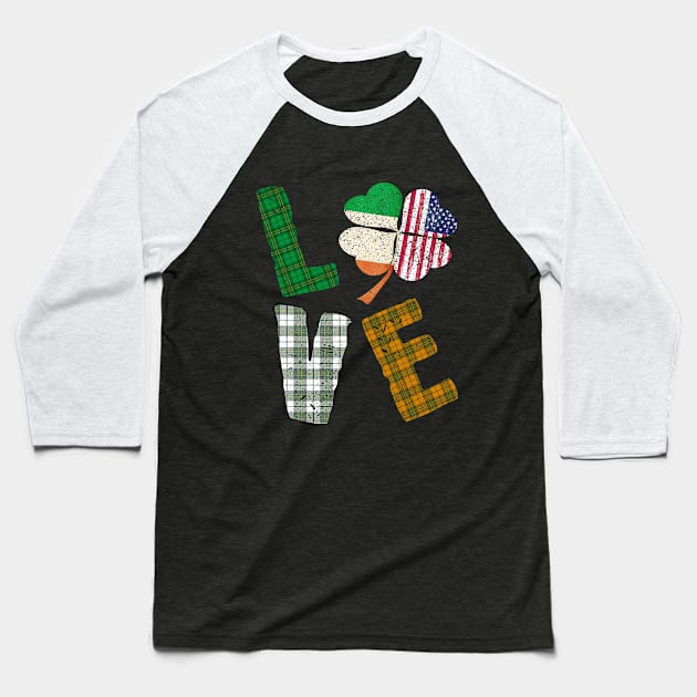 Love Shamrock Clover St Patricks Day Irish Ireland Plaid Tartan shirt Gift Baseball T-Shirt by BeHappy12